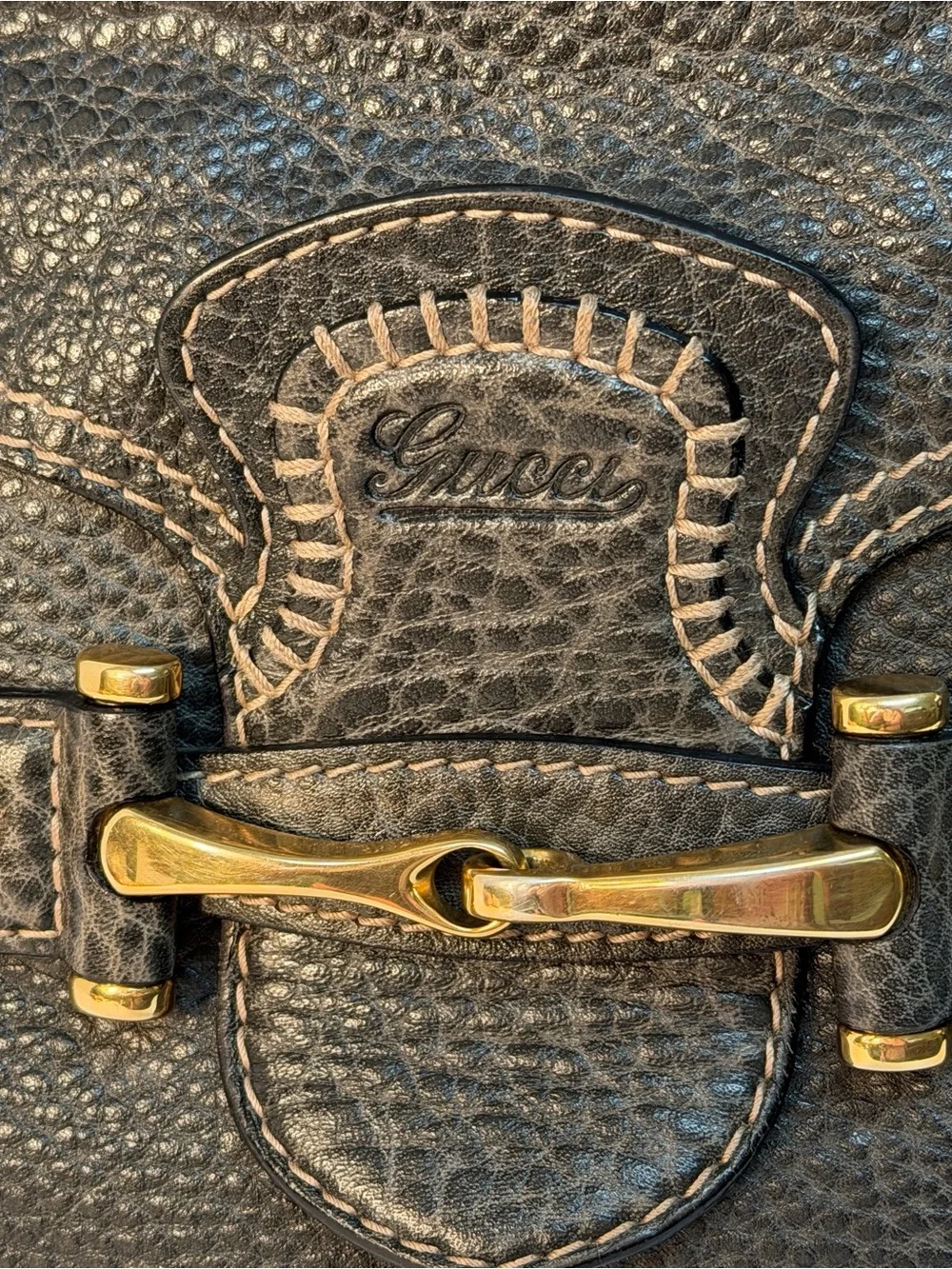 Gucci Pelham horsebit flap Leather Satchel with Gold-Tone Hardware EUC